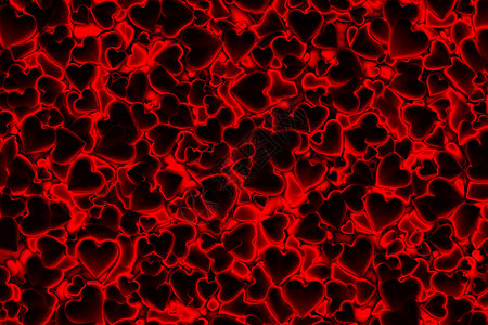 Valentier日抽象的3D背景模式带有深光发和闪亮红心Valentrs日纪要背景黑光红心图片