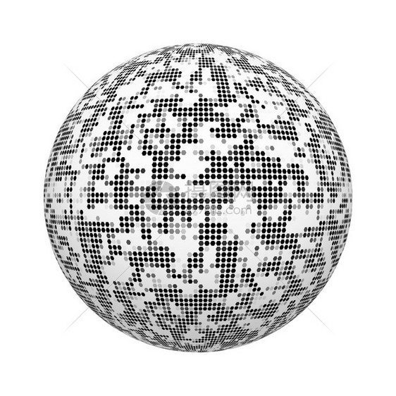 球体或形状上的黑色和白六边形砖块图案在白色背景上孤立模拟设计3d抽象插图图片