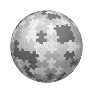 Grayjigsaw拼图块案纹理在球或形状上与白背景隔离模拟设计3d抽象插图图片