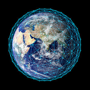 世界地球全模型数字计算机网络连接线与黑色背景隔绝的全球模型图片