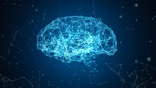以人工科技情报和医学概念为形式在黑色背景上孤立的人类大脑数字据和网络连接图片