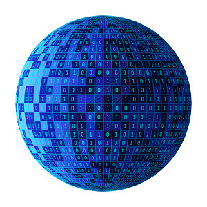 1或二进制数字球或在白色上隔离监视矩阵背景上的计算机屏幕黑客或安全技术概念中的数码据代3d抽象插图图片