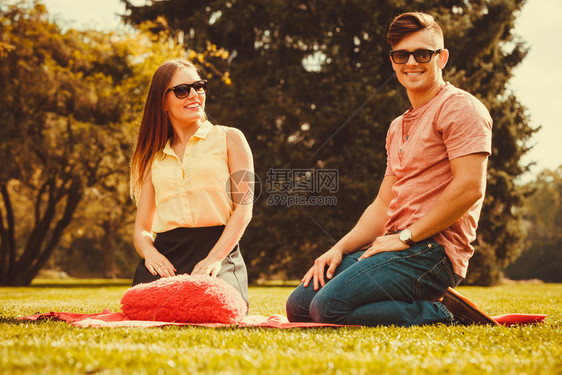 相爱的情侣在公园野餐图片
