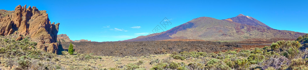 加那利群岛特内里费的岩石沙漠和铁德火山全景图片