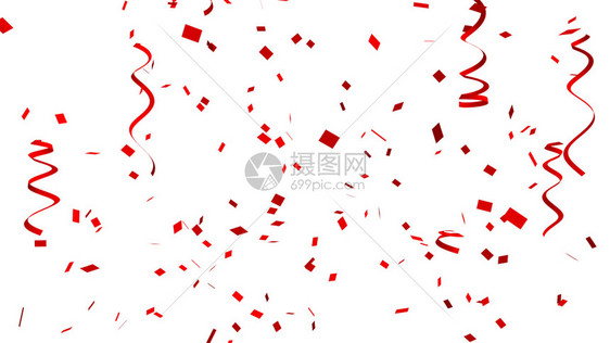 用于庆祝活动新年晚会生日圣诞节或任何假日的晚会许多红色面条和白彩带3D抽象说明图片
