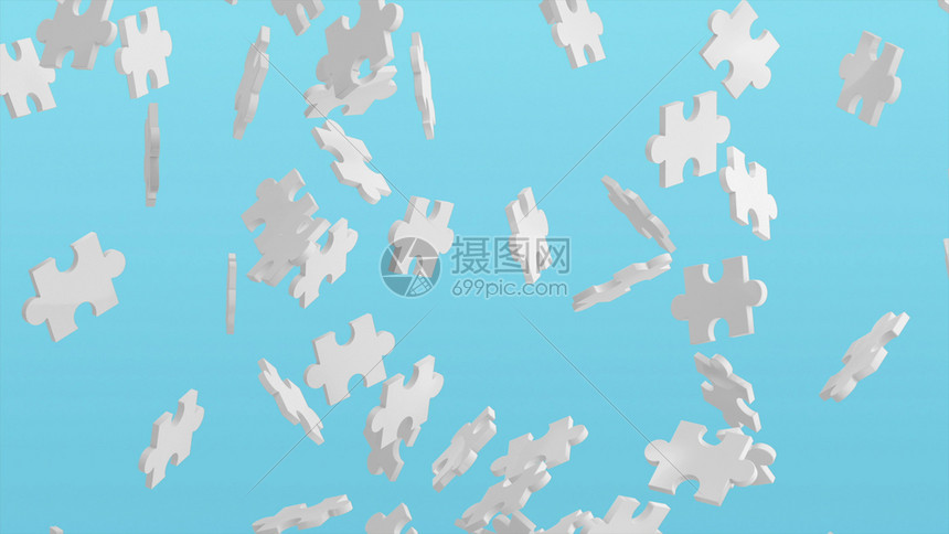 空中的Jigsaw拼图在蓝背景上团队商业成功伙伴关系概念的战略和解决方案中空间的模式纹理3d抽象插图图片