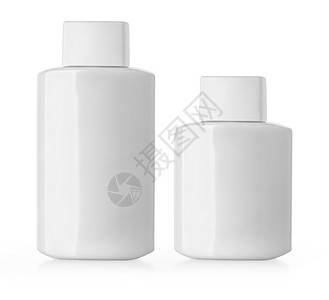 白化妆塑料瓶在白上隔离图片