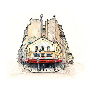 法国巴黎有咖啡馆和灯笼的典型法国巴黎公寓典型的房子图片