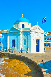 希腊米科诺斯港乔拉海边的AgiosNikolaos教堂图片