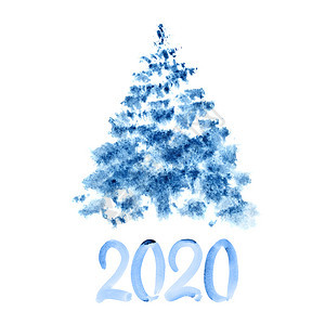 20年新蓝色水彩圣诞树图片