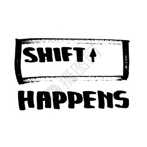 Shifthappensshappens黑墨手画字母设计T恤衫或海报图片