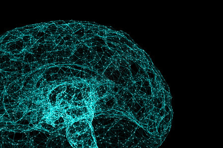 以人工科技情报和医学概念为形式在黑色背景上孤立的人类大脑数字据和网络连接图片