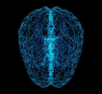 以人工科技情报和医学概念为形式在黑色背景上孤立的人类大脑数字据和网络连接图片