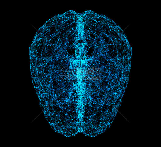 以人工科技情报和医学概念为形式在黑色背景上孤立的人类大脑数字据和网络连接图片