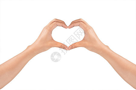 女人和手塑造情人节和日或婚礼的心脏符号在白色背景中孤立图片