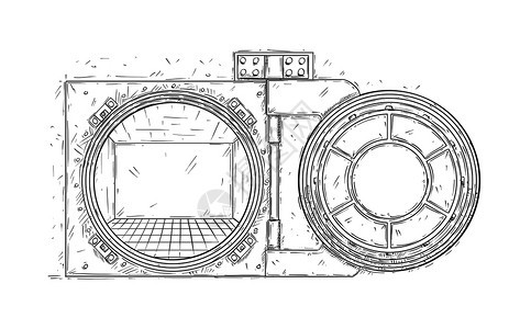 卡通涂鸦图解开空保险库门商业危机或破产的概念画开空门图片