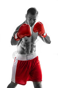 拳击手处于位置准备战斗黑白有红元素图片