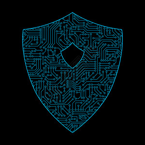 保护数字据代码和安全技术概念黑背景密码的安全电路板屏蔽图标图片