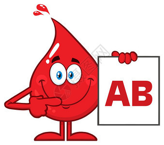 红色血滴卡通字符显示有血型AB的董事会矢量一说明在透背景上分离图片