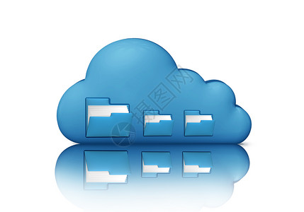 带文件夹的蓝云文件存储3D插图计算机标白色上孤立云计算概念图片