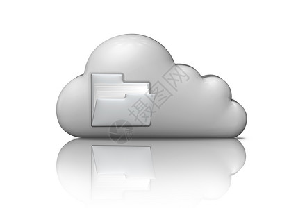 文件存储带夹的灰色云3D插图计算机标白色上孤立云计算概念图片