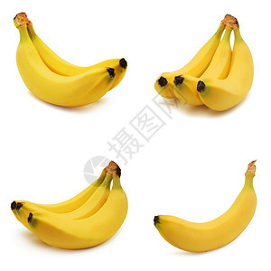 收集白色背景孤立的黄香蕉背景图片
