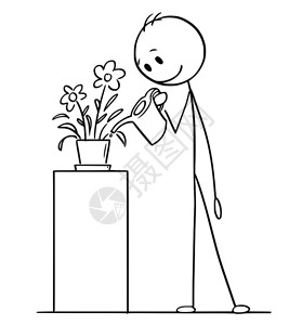 浇花的卡通火柴人图片素材