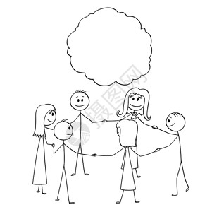 火柴人矢量拉手围着做游戏的火柴人卡通矢量插图插画