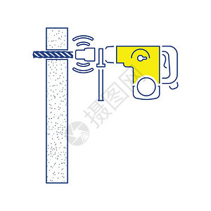 孔隙钻探墙的图标薄线设计矢量插图图片
