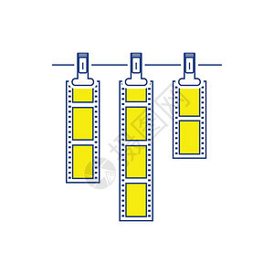 照相胶片用衣物在绳子上烘干薄线设计矢量插图图片