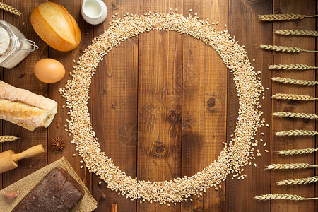 木本底小麦谷和面包食品顶视图图片