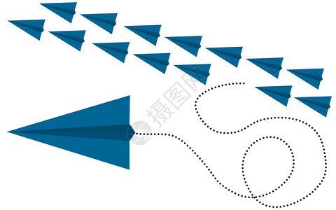蓝色纸飞机线路的方向改变3D投影图片