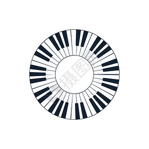 钢琴圆圈键盘图标平面颜色设计矢量插图图片