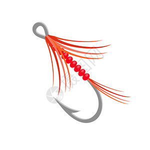 白背景孤立的红羽毛钢钓钩图片