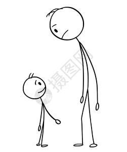 卡通棒图描绘不快乐的男人或父亲和小男孩或儿子互相监视的概念插图图片