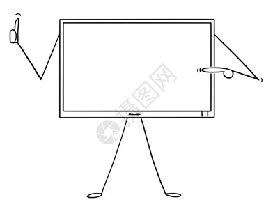 雨刷器卡通粘贴图绘制计算机或电视监器字符的概念插图指向空屏幕并显示缩略图您的文本有空间计算机或电视监器的卡通插图显示您自己和缩略图插画