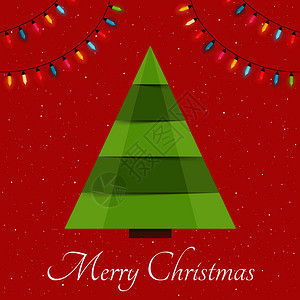 圣诞树红背景有圣诞灯贺卡快乐矢量Eps10插图背景图片