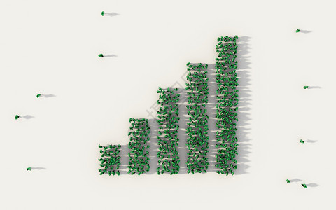 在社交媒体和白人背景的社区概念中形成柱图或条符号的大型人群图片