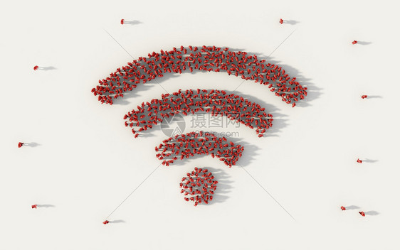 在社交媒体和白人背景的社区概念中形成互联网wifi或无线符号的一大批人图片