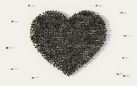 在社交媒体和白人背景的社区概念中形成黑心象征的一大批人图片素材