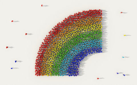 在社交媒体和白人背景的社区概念中形成彩虹标志的一大批人图片