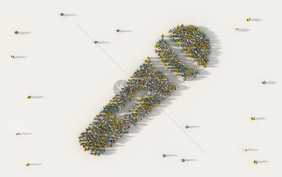 在社交媒体和白人背景的社区概念中形成麦克声符号的一大批人图片