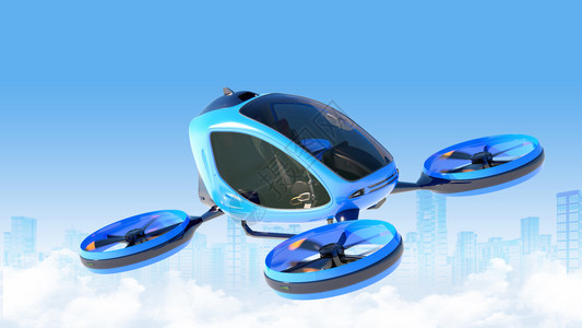 电子乘客无人机在建筑物前飞行这是一个3D模型在现实生活中存3D示例乘客无人机在建筑物前飞行图片