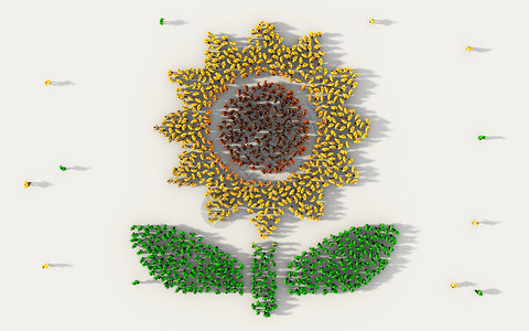 在社交媒体和白人背景的社区概念中形成向日图标的大批民众图片