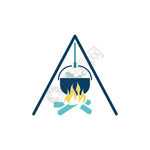 火炉和渔场图标平面彩色设计矢量插图图片