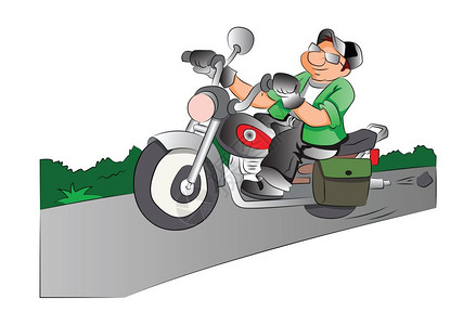 下雨公路摩托车骑士矢量说明插画