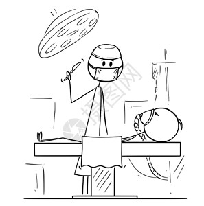 在手术室里做手术的火柴人卡通矢量插图图片素材