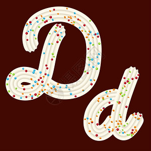 免艺术字诱惑脚本字体设计冰信奶油和糖果3d甜字母d矢量器插画