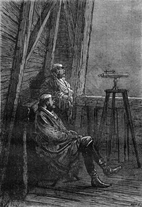 上校和天文学家古代雕刻的插图JulesVerne3俄文和英1872年图片