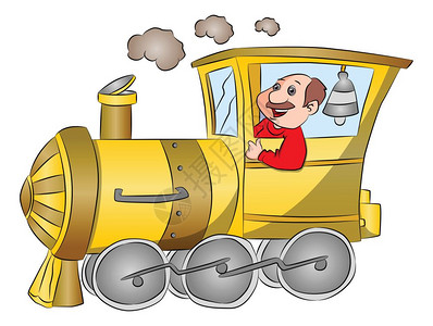 男人努力驾驶蒸汽机的快乐驾驶员矢量说明插画
